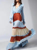 Elegant Ruffle Dress for Women Tiered A-Line Sweet Lantern Sleeve V-Neck Patchwork Layer Long Dress for Autumn
