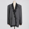 Chic Solid Spliced Lace Edge Blazers for Women Notched Collar Long Sleeve Temperament Designer Coats Female Clothes Style
