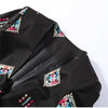 Geometric Printed Blazer Jacket Pants Sets Women Shoulder Pads V Neck Lace Up Full Sleeve Jackets Flare Pant Lady Outfit