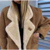 French Vintage Lamb Wool Women Coat Patchwork Full Sleeve Lapel Parka Coat Loose Winter Warm Jacket Thicken Pocket Lady Overcoat