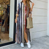 Spring And Autumn Women's Plaid Printed Polo Neck Shirt Dress Elegant Denim Long Sleeve Button Pocket Loose Long Dreess