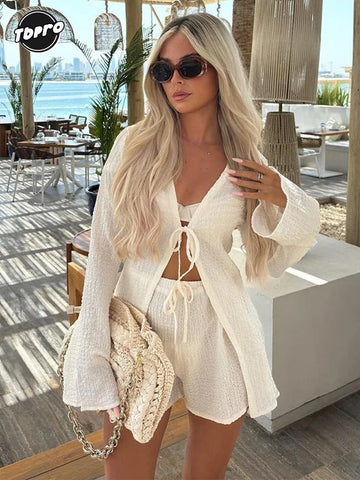 Women's Crochet Hollowed Out Lapel Single Breasted Top Set Chic Solid Printed Wide Leg Pants Suits Commuter Vacation Outfit