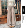 Korean White Corduroy Wide Leg Pants Women Autumn Loose Long Pants with Pockets Woman Daily Wear High Waist Casual Trousers