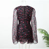 Women Elegant Flora Painted Ruffle Mini Dress Chic Full Sleeve Deep V-neck Slim A-line Dresses Lady Vacation Street Gowns