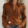 Women's Shirt Collar Tassel Jacket Coat Long Sleeve Western Retro Single-breasted Spring Autumn Short Coat Streetwear Outwear