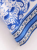 Boho White Blue Totem Print Bow Lacing up Neck Long Straight Dress Women Viscose Cotton Full Sleeve Maxi Robe Holiday