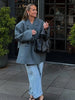 Casual Solid Women Blazer Coat Lapel Long Sleeve One Button Loose Outerwear Autumn Female Chic High Street Overcoat