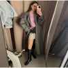 Women Casual Plaid Windbreaker Turn-down Collar Long Sleeve Belt Waist Jacket Spring High Street Lady Commute Coat