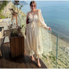 Women Pant Set Satin Lace Round Neck Puff Long Sleeve Button Front Drawstring Waist Blouse Cuffed Ruffle Hem Pants Elegant Suit