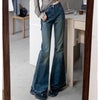 Woman High Waist Vintage Casual Flare Jeans Girls Elastic Slim Fit Bell Bottom Pants Lady Blue Black Grey Denim Trousers