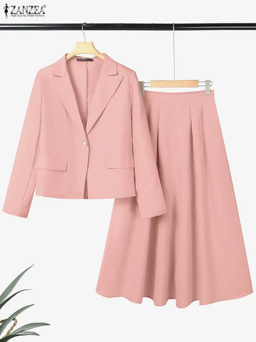 Spring Outfits Women Elegant Long Sleeve Blazer Dress Suit Office 2 Piece Sets Work OL Tracksuit Oversize