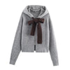 women's holiday party date gentle cute bow act the role of long sleeve hooded knit coat