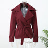 Women V-neck Lapel Belt Trench Coat Lace Up Full Sleeve Button Short Thin Windbreak Lady Daily Street Outerwear