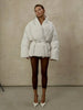 Women Stand Collar Puffer Cotton Coat Loose Long Sleeve Warm Waist Tie Belted Coats Casual Chic Thick Winter Commute Outfit