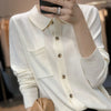 Women's Elegant Spring Knitted Cardigan Wool Polo Neck With Pockets Solid All-Match Casual Soft Tops Coats ZB1047006