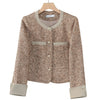 Korean Vintage Tweed Short Jackets Streetwear Slim Coat Spring Long Sleeve All-Match Wool Blend Elegant Blazer Jacket Female Top