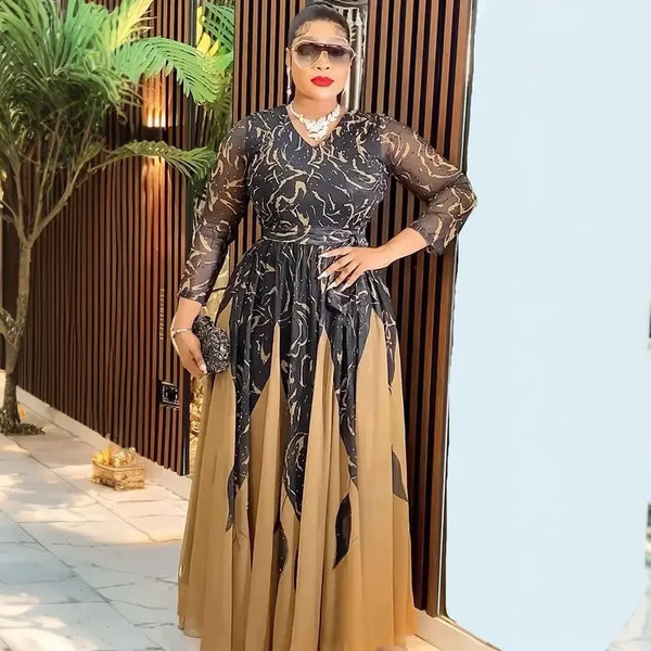 Plus Size African Party Dresses for Women Dashiki Ankara Wedding Evening Gown Elegant Outfis Muslim Maxi Dress