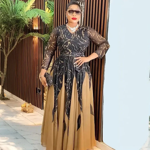 Plus Size African Party Dresses for Women Dashiki Ankara Wedding Evening Gown Elegant Outfis Muslim Maxi Dress