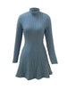 European and American Women's Slim Fit Half-Turtleneck Waist-Cinch A-Line Ribbed Long-Sleeve Dress
