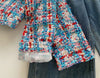 Women's Woven Coarse Patterned Plaid Long Sleeved Short Jacket Tweed Coats Elegant Outwear