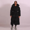 Winter Warm Stand Neck Long Lace Up Down Jackets Women Solid Ruff Soft Waist-cinching Coat Female Winter Chic Jackets