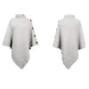 Autumn Winter Turtleneck Loose Women Pullover Shawl Cape Solid Color Knitted Long Tops Casual Sweater with Buttons