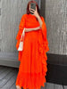 Ruffle Sleeves Pleated Dress For Women Lapel Solid Color Maxi Style Loose Elegant Clothing Spring 2DA2766