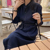 Spring Autumn Single Breasted Women's Shirt Dresses Sashes Stand Collar Korean Casual Straight Dress Female