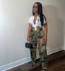 women camouflage cutout cross criss straight cargo pants autumn winter safari style trousers