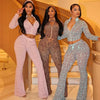 Women's Autumn Leopard Print Sexy Long Pants Set, Spicy Girl Style Casual Two Piece Outfit