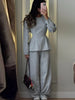 O-neck Waist Cinching Bud Hem Top Pants Suits Women Elegant Long Sleeve Slim Tops Wide Leg Trousers Spring Chic Office Lady Sets