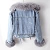Women Faux Fox Fur Collar Jean Coat Winter Jacket Female Short Warm Parkas Rabbit Hair Lining Outwear Overcoat