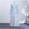 Floral Print Women Dress Button Down Mock Neck Maxi Dresses Long Lantern Sleeve A-Line Waist Belt Flared Hem Elegant Streetwear