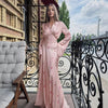 Elegant Printed Satin Long Dress Women Slim Lace Up V-neck Full Sleeve Pleat Dresses Autumn Lady Party Evening Robes