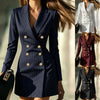 Women Striped Blazer Dress Lapel Double Breasted Long Sleeve Bodycon Mini Dress Elegant Office Work Party Slim Suit Dresses