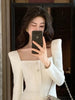 Sexy Square Collar Dress Women Tweed High End Autumn Elegant Slim Waist Long Sleeve Party Dresses Vestidos