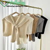 Korean Neck Guard Scarve Solid Color Woman's Knitted Cross Shawl Blouse Shoulders Fake Collar Cape Knotted Scarf