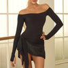 Latin Dance Dress Set for Women Black Off-shoulder Long-sleeved Fringed Skirt Suit Cha-cha Salsa Ballroom Dance Training Clothes