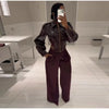 Street Women's Lace Up Leather Jacket Loose Solid Lapel Long Sleeve Belt Jackets Female Spring Lady Vintage Outwears