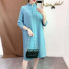 Women Pleated Single Breasted Dress Stand Theree Quarter Sleeve Tide Spring 2F0095
