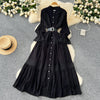 Chic Lace Slim Stand Collar Long Sleeve Spliced Single Breasted Dress High Street Vintage Evening Women Autumn Winter Clothing