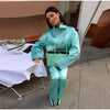 Shiny Stand Collar Short Jacket Women Puff Sleeve Drawstring Waist Cinching Pleated Jackets Autumn Causal Lady Outerwear
