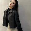 Black PU Leather Women Jackets Korean Zipper Biker Short Jacket Woman Autumn Winter Casual Loose Turndown Collar Coat
