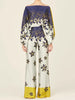 Casual Printing Two Piece Sets For Women Slash Neck Lantern Sleeve Tops High Waist Pant Loose Set Female