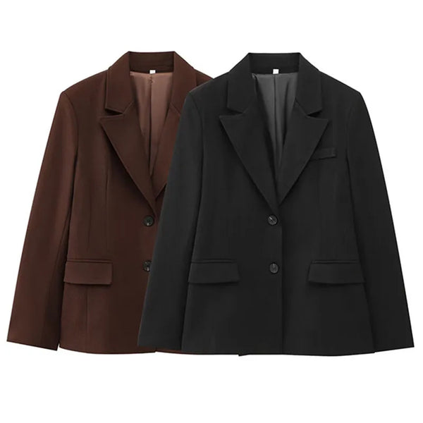 Women Blazer Elegant Turn-Down Collar Long Sleeves Suit Jacket Single Breasted Office Ladies Blazers Coats