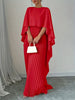 Elegant Crew Neck Pleated Long Dress Women Casual Solid Loose Cloak Sleeve Ruffle Maxi Dresses For Women Spring Autumn Vestidos