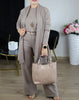 Pant Set Women Three Piece Sets Round Neck Full Sleeve Tops Mid Length Coats Wide Leg Long Pants High Waist Y2k Work