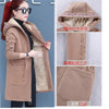 Plus Velvet Thick Lamb Plush Jacket Women Autumn Winter Parkas Lace-Up Of Hooded Loose Long Embroid Trench Coat Female