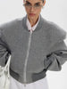 Double Zip Rib Collar Women Cropped Jacket Long Sleeve Side Pockets Loose Oversized Solid Autumn Coats Daily Chic Jackets