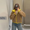 Casual Women's Knit Contrast Fleece Coats Stand Collar Zipper Pockets Full Sleeve Jackets Spring Lady Warm Outwear